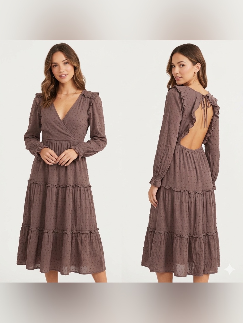 Whimsigoth Mushroom Swiss Dot Tiered Boho Women's Tiered Midi Dress